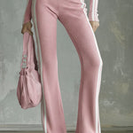 Color-blocked V-neck Long-sleeved Top And Trousers Ribbed Set