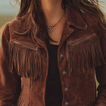 Western-style Brown Suede Tassel Zip-up Jacket
