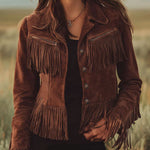 Western-style Brown Suede Tassel Zip-up Jacket