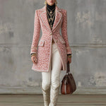 Lapel Single-breasted Pink Leopard Print Mid-length Coat