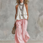Cotton Turtleneck Sleeveless Top And Pants Set