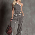 Casual Sporty Sleeveless Top And Pants Set