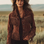 Western-style Brown Suede Tassel Zip-up Jacket