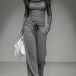 Casual Long-sleeved T-shirt And Wide-leg Pants Set