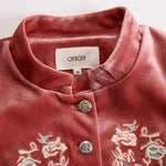 Western-style Stand-up Collar Single-breasted Floral Embroidered Velvet Jacket