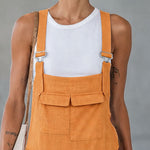 Orange Cotton-linen Multi-pocket Wide-leg Overalls