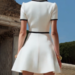 【24-hour shipping out】Women's White Zipper Design With Black Trim Dress