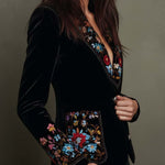 Velvet Blazer With Colorful Floral Embroidery