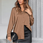 Satin Silk V-Neck Shirt - Nadorine (Us Only)