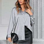 Satin Silk V-Neck Shirt - Nadorine (Us Only)