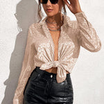 Satin Silk V-Neck Shirt - Nadorine (Us Only)
