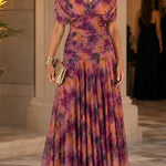 Margovil V Neck Ruched Floral Print Maxi Dress