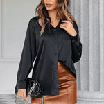 Satin Silk V-Neck Shirt - Nadorine (Us Only)