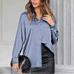Satin Silk V-Neck Shirt - Nadorine (Us Only)