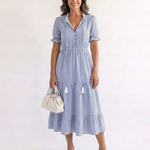 Dakota | Short Sleeve Striped Tiered Midi Dress