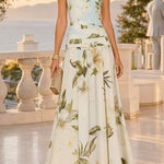 Margovil Boat Neck Sleeveless Floral Print Flowy Maxi Dress