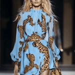 Elegant Personality Leopard Print Sky Blue Chiffon Mini Dress