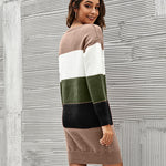 Nadorine Women's Color Block Round Neck Knitted Dress