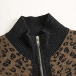 Vintage Leopard Print Slim Fit Zip Cardigan