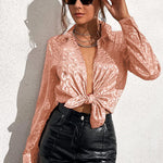 Satin Silk V-Neck Shirt - Nadorine (Us Only)