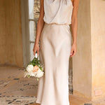 Margovil Solid Halter Waisted Irregular Sleeveless Dress