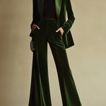 High-End Temperament Loose Retro Green Velvet Suit