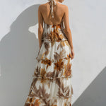 Floral Halter Tiered Maxi Dress With Soft Ruffle Layers