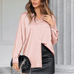 Satin Silk V-Neck Shirt - Nadorine (Us Only)