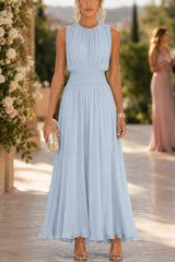 Margovil Crewneck Sleeveless Zipper Back Waisted Maxi Dress