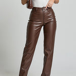 Margovil High Rise Pocketed Casual Faux Leather Pants