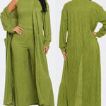 3 Pieces Outfits Cozy Comfort Glitter Long Sleeve Longline Coat and Cropped Ribbed Knit Tank Wide Leg Pants Set