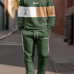 KZZ Men's Patchwork Letter Print Sweatshirt & Drawstring Waist Sweatpants Set