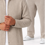 KZZ Men's Casual Outdoor Solid Color Long Sleeve Shirt and Pants Set