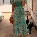 Puff Short Sleeves Waisted Sequin Midi Party Dress