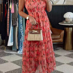 Square Neck Sleeveless Ruffle Tiered Midi Dress