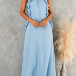 Margovil Sleeveless Linen Blend Ruffle Pocketed Maxi Dress