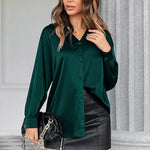 Satin Silk V-Neck Shirt - Nadorine (Us Only)