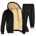 KZZ Two-piece Set Men's Solid Zip Up Hooded Jacket & Drawstring Waist Pants Set