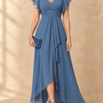 Denise Flutter Sleeve High-Low Chiffon Maxi Dress