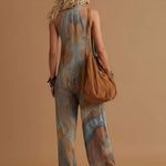 Vacation Retro Bohemian Print Chiffon Sleeveless Wide-Leg Jumpsuit