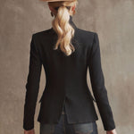 Stand Collar Single-breasted Rose Embroidered Woolen Blazer