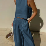 Nadorine Crop Tops Wide Leg Pants Set
