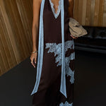 Chic High Waist Lace Trim Satin Maxi Skirt