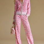 Elegant And Retro Color-blocked Leopard Print Knitted Top And Pants Set.