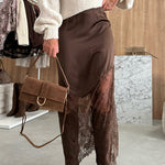 High Rise Satin Splice Lace Maxi Skirt