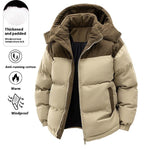 KZZ Winter Hooded Casual Fleece-Lined Men's Coat with Removable Hood