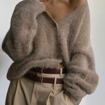 Fuzzy V Neck Loose Cardigan Sweater