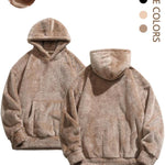 KZZ Men's Solid Pocket Long Sleeve Fuzzy Hoodie