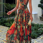Strapless Smocked Ombre Print Swing Maxi Dress