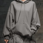 Casual And Fashionable Hooded Elastic Hem Gray Sweatshirt Mini Dress